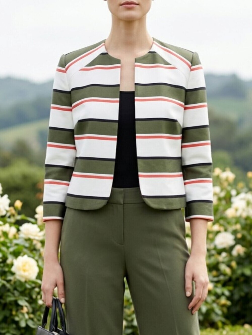 NWT Nine West Striped Blazer - Olive, White, Coral ~sz 16